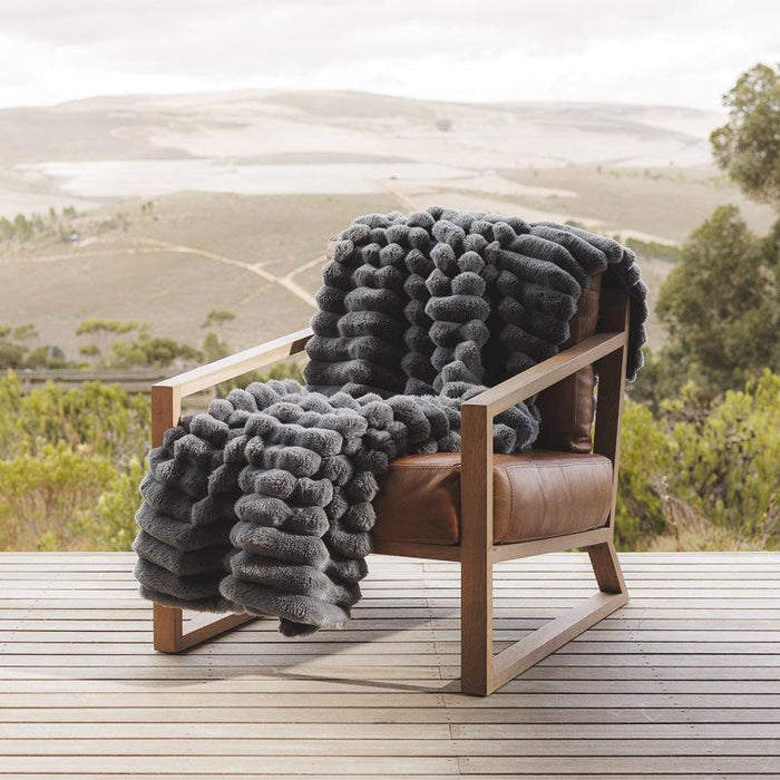 Fluted Faux Fur Blanket - Storm Grey-BLANKET