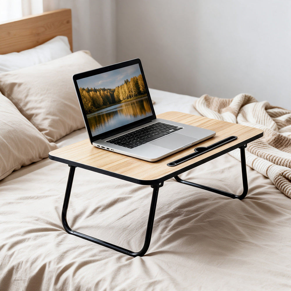 Foldable Melamine Bed Tray with Metal Legs Oak-Trays
