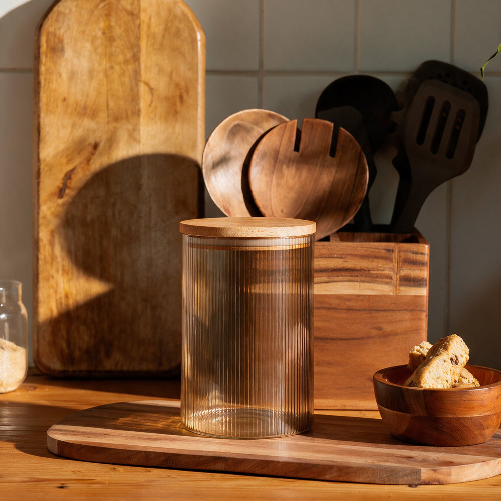 Glass Storage Canister with Wooden Lid Smoked Brown-Bar Accessories
