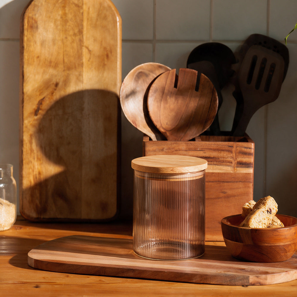 Glass Storage Canister with Wooden Lid Smoked Brown-Bar Accessories