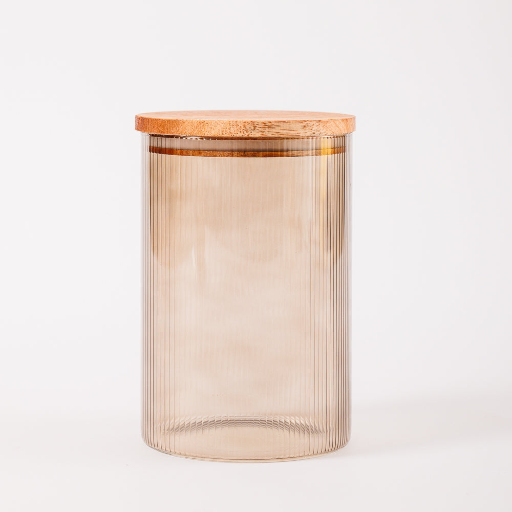Glass Storage Canister with Wooden Lid Smoked Brown-Bar Accessories
