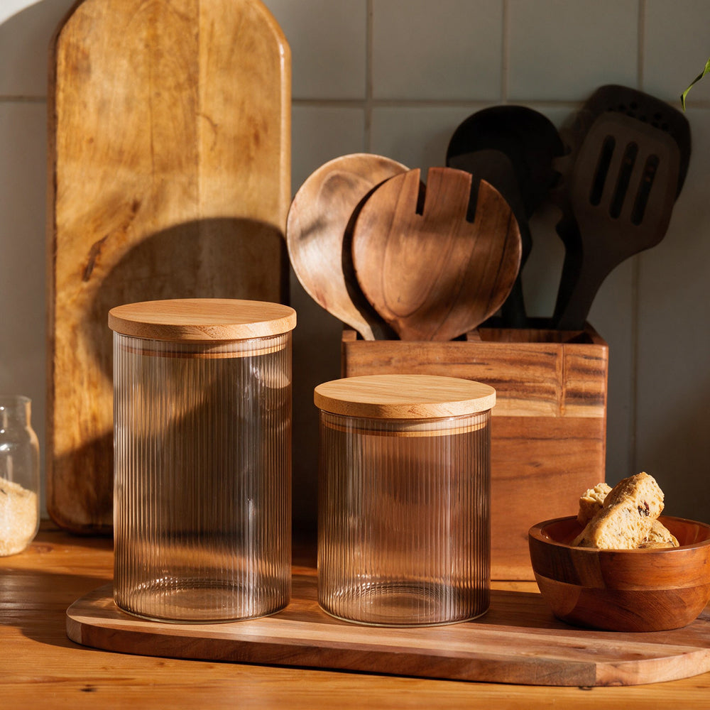 Glass Storage Canister with Wooden Lid Smoked Brown-Bar Accessories
