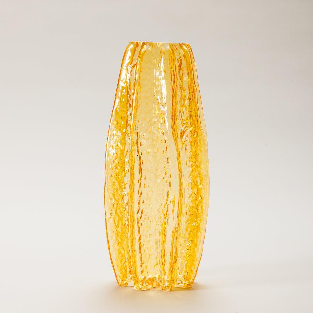 Glass Vase Carambola Shaped Golden Amber-Vases