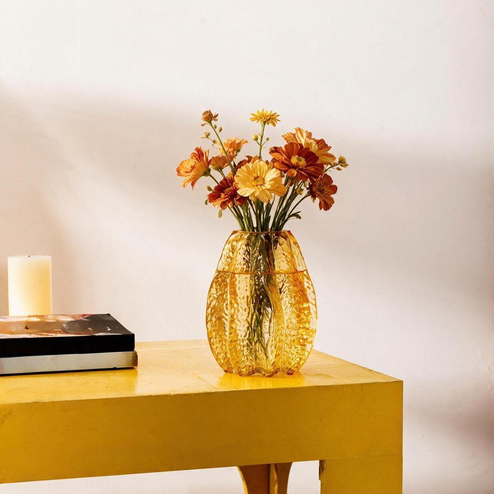 Glass Vase Carambola Shaped Golden Amber-Vases