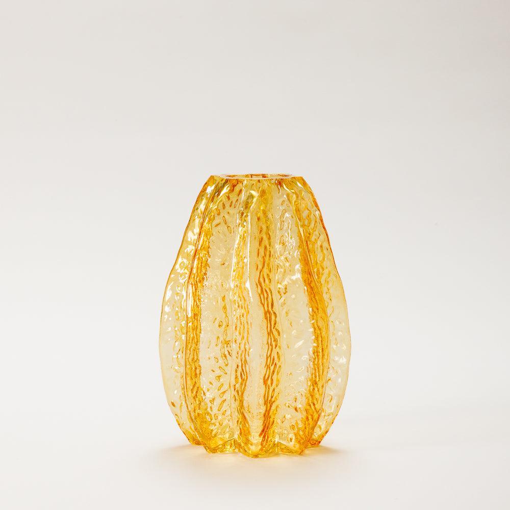 Glass Vase Carambola Shaped Golden Amber-Vases