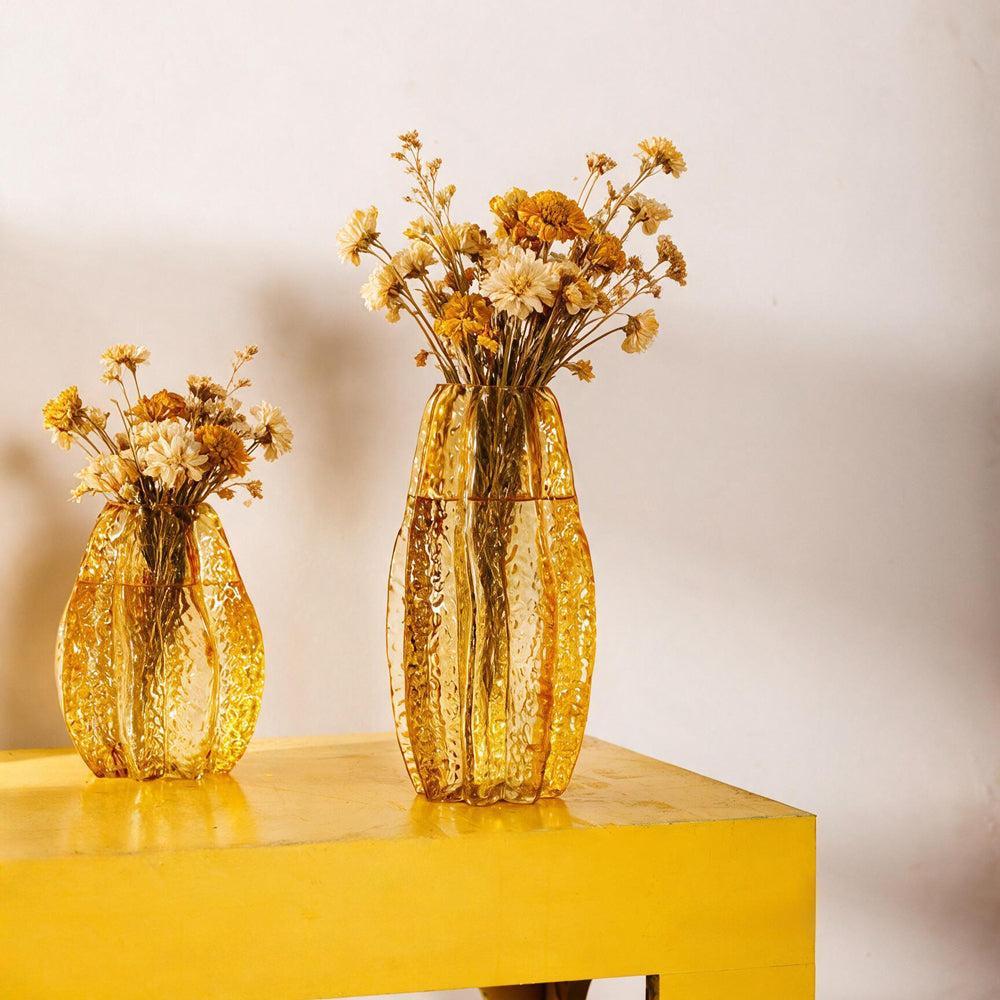 Glass Vase Carambola Shaped Golden Amber-Vases
