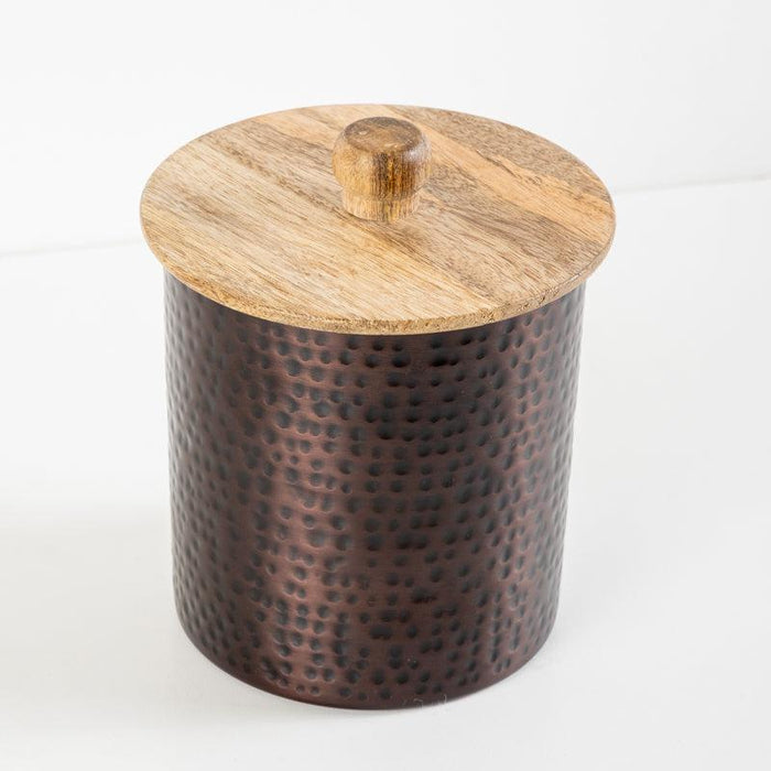 Hammered Canister with wooden Lid - Burgundy