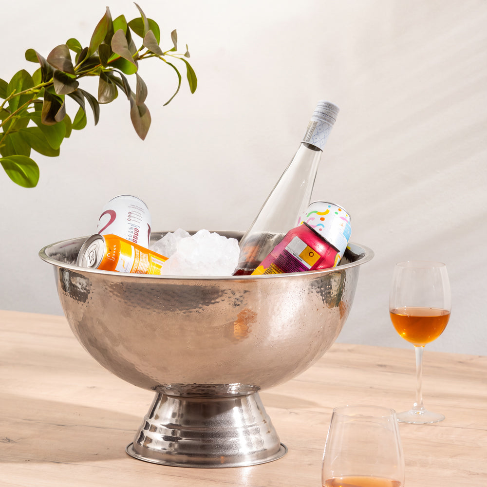 Hammered Stainless Steel Footed Champagne Cooler Silver-Bar Accessories