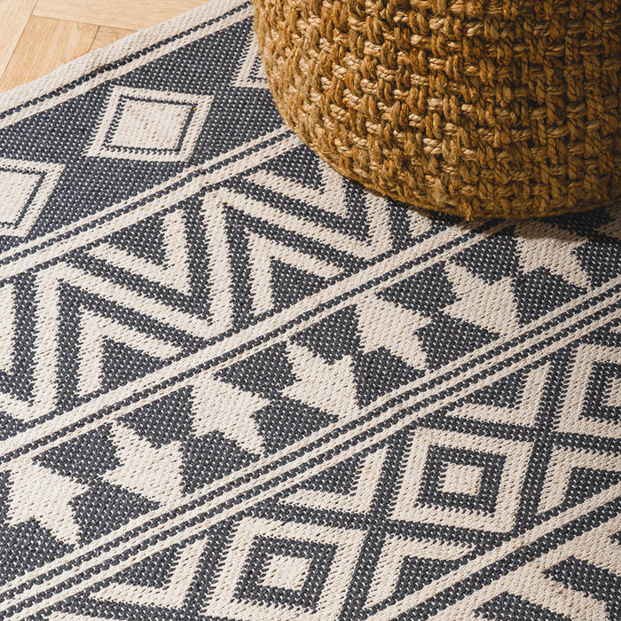 Handwoven Jacquard Rug Aztec - Dark grey (120 x 180cm)-CARPET