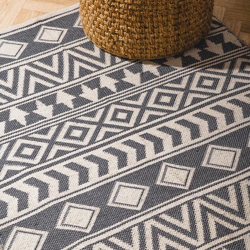 Handwoven Jacquard Rug Aztec - Dark grey (120 x 180cm)-CARPET