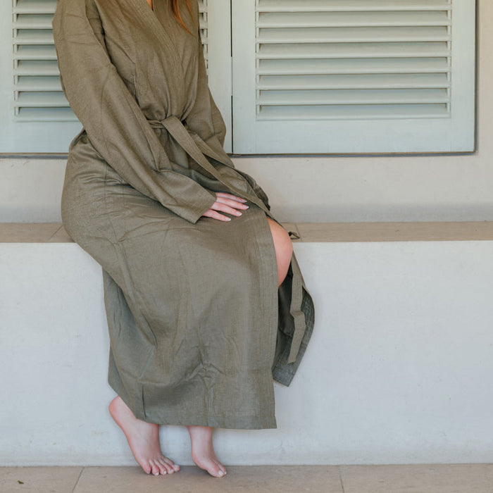 Heritage Collection Luxury Linen & Lyocell Kimono Gown - Forest-Bathrobe