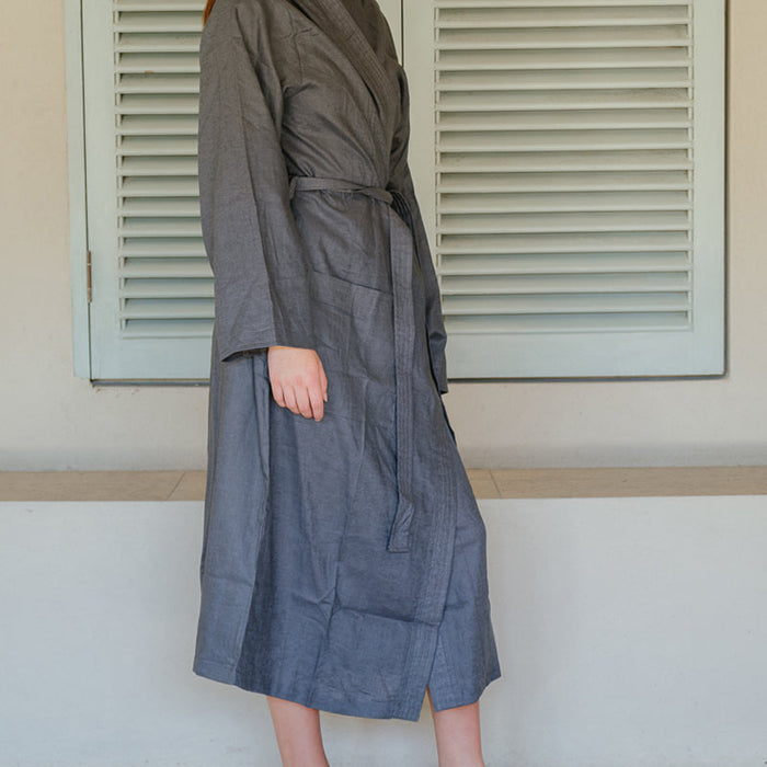 Heritage Collection Luxury Linen & Lyocell Kimono Gown - Midnight-Bathrobe