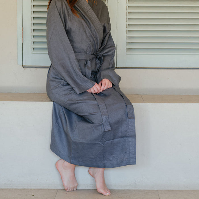 Heritage Collection Luxury Linen & Lyocell Kimono Gown - Midnight-Bathrobe