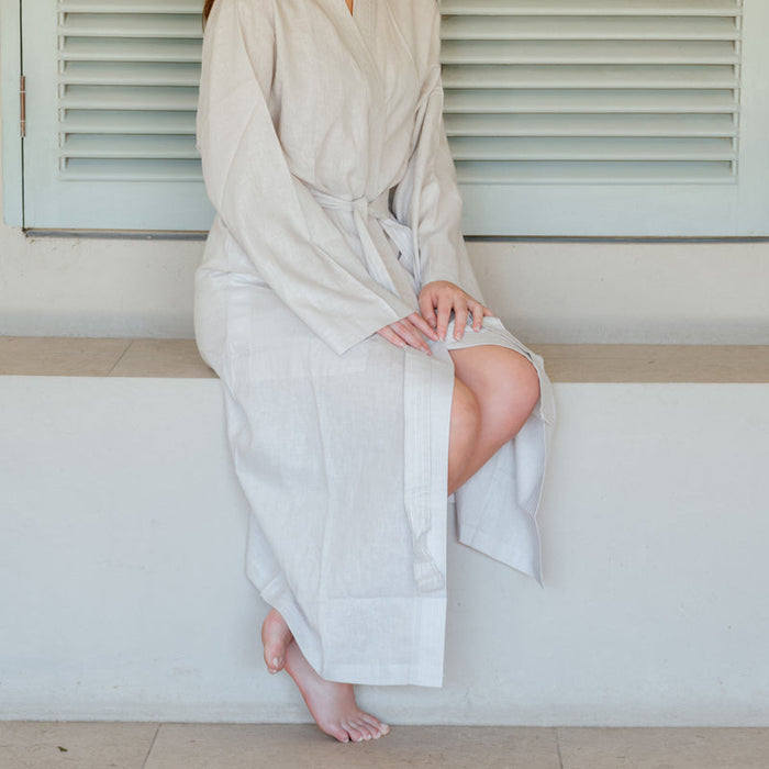 Heritage Collection Luxury Linen & Lyocell Kimono Gown - Mist-Bathrobe