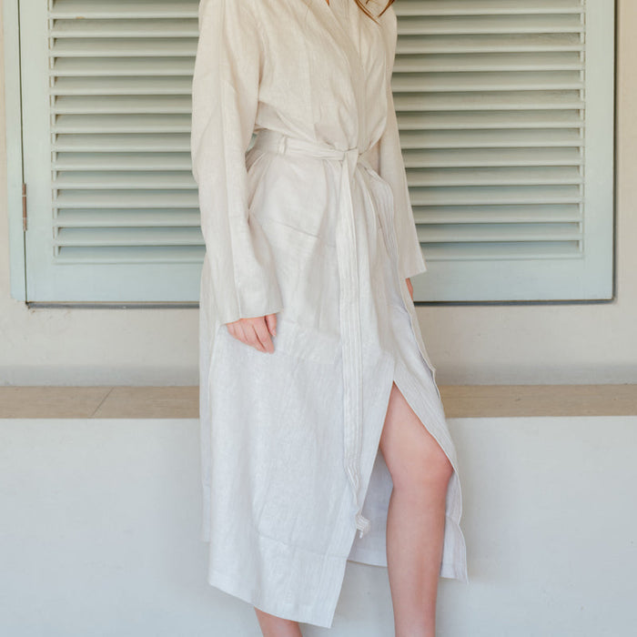 Heritage Collection Luxury Linen & Lyocell Kimono Gown - Mist-Bathrobe