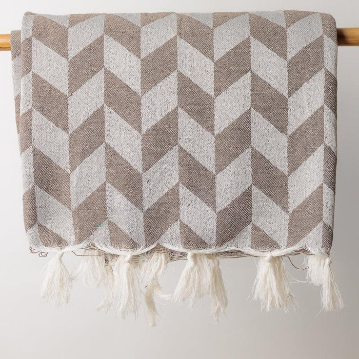 Herringbone Jacquard Throw - Beige-Throw