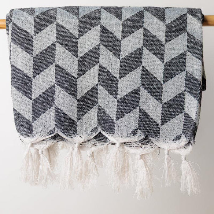 Herringbone Jacquard Throw - Black-Throw