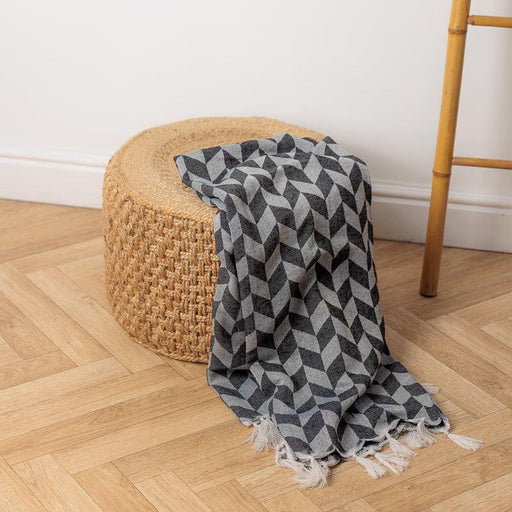 Herringbone Jacquard Throw - Black-Throw