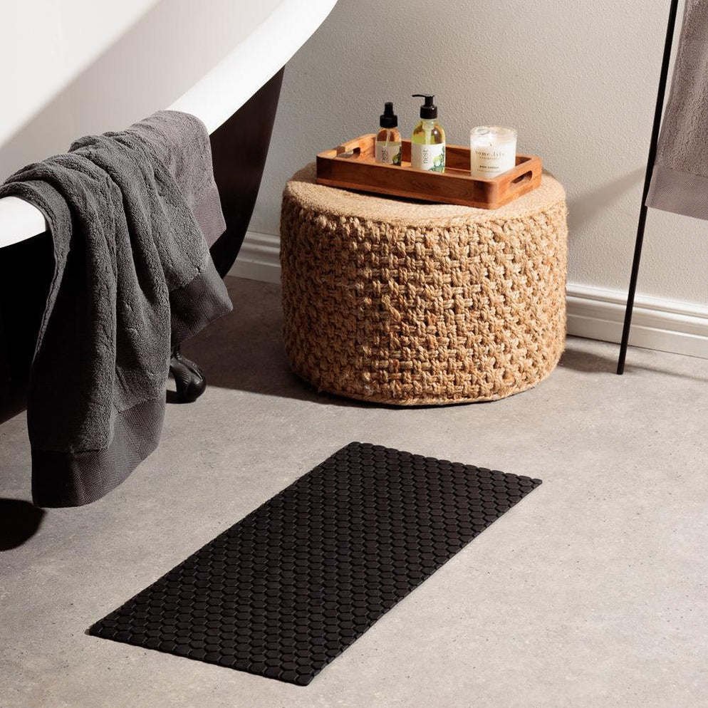 Hexagonal PVC Bath Mat - Black: Anti-Slip, Durable Design