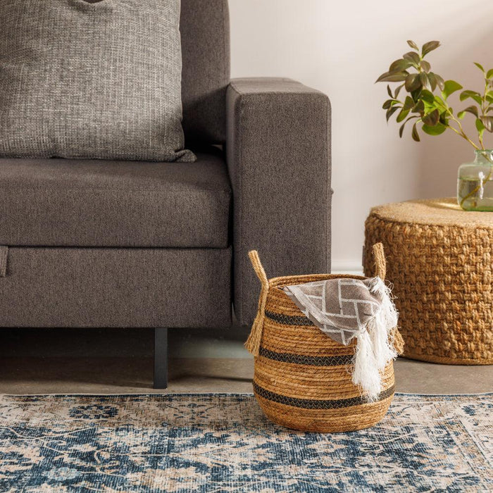 Home.Life Banana Leaf Black Stripe Basket Natural-Storage Basket