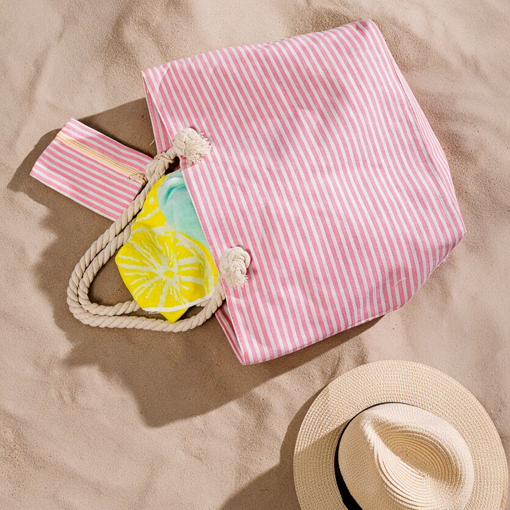 Home.Life Beach Bag Stripe Pink-Beach Bags
