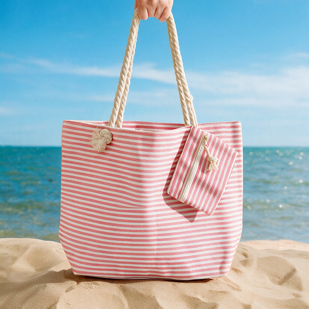 Home.Life Beach Bag Stripe Pink-Beach Bags