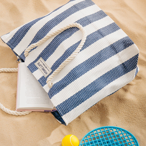 Home.Life Broad Stripe Beach Bag Blue-Beach Bags