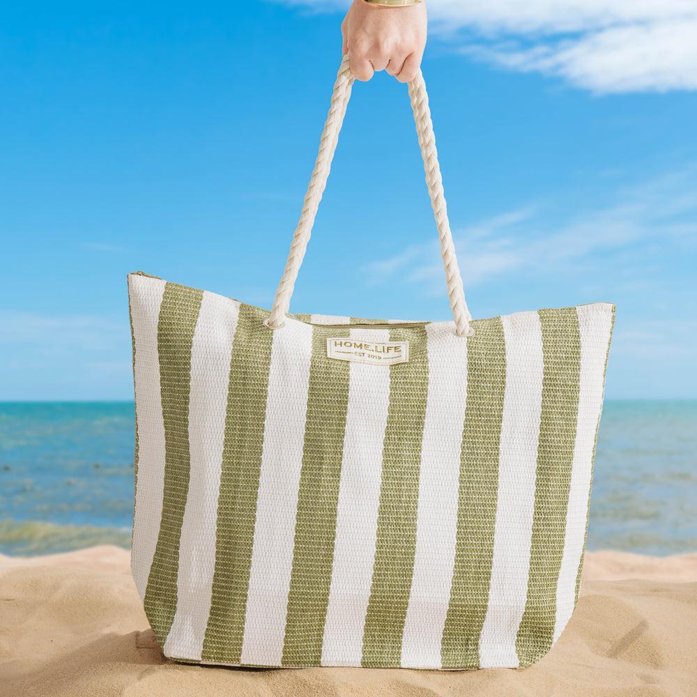 Home.Life Broad Stripe Beach Bag Green-Beach Bags