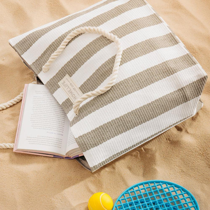 Home.Life Broad Stripe Beach Bag Grey-Beach Bags