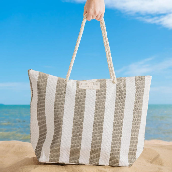 Home.Life Broad Stripe Beach Bag Grey-Beach Bags
