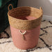 Conical Bulrush & Paper Basket - Coral-Basket
