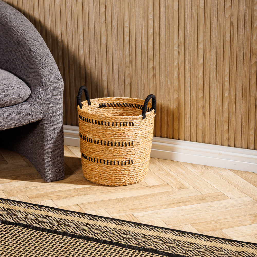 Home.Life Bulrush Basket Black Double Stitch Natural-Storage Baskets
