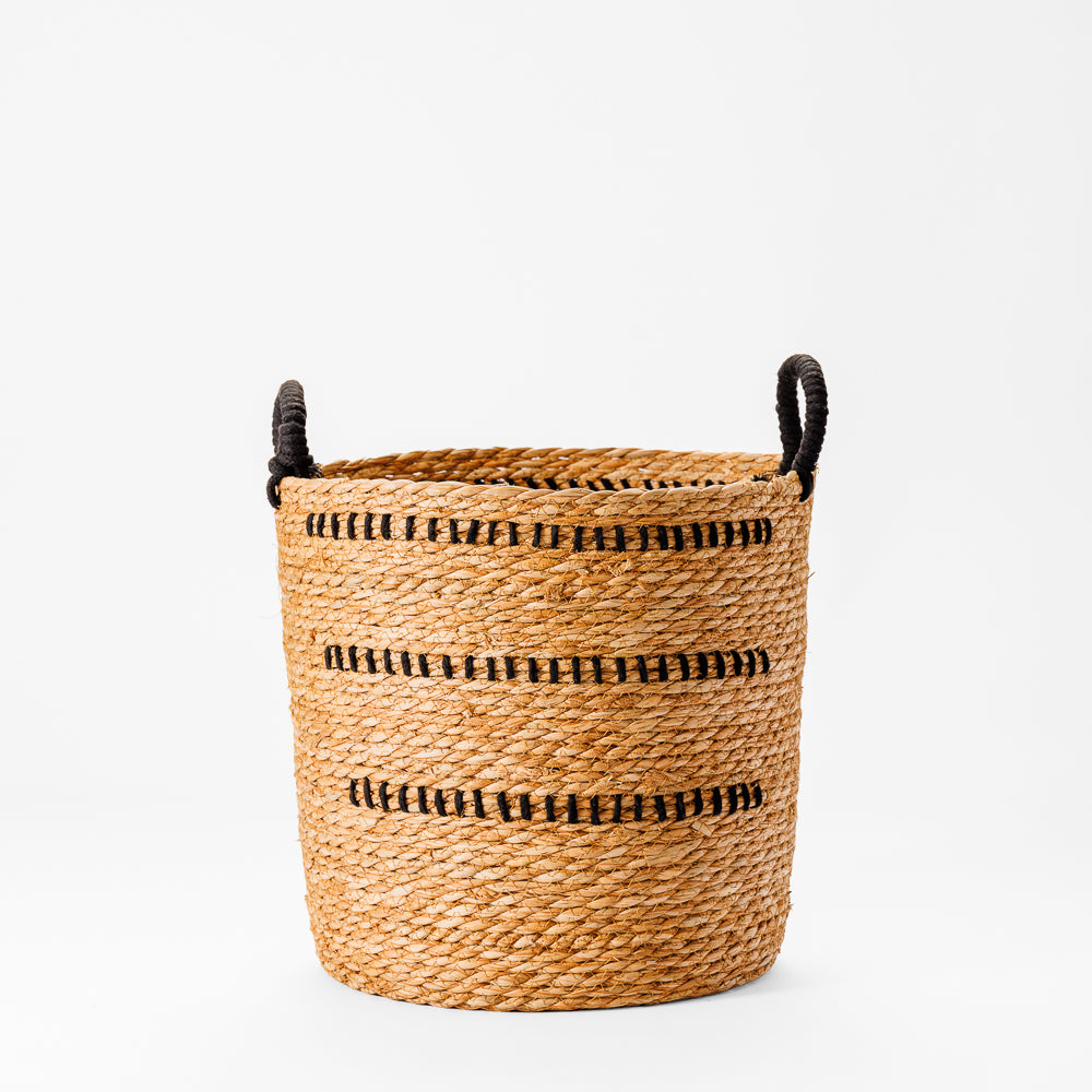 Home.Life Bulrush Basket Black Double Stitch Natural-Storage Baskets