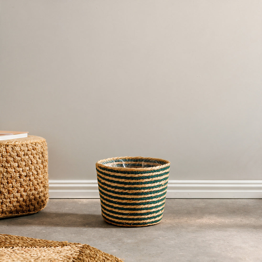 Home.life Bulrush Cotton Lined Planter Forest Green-Planters