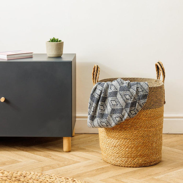 Home.life Bulrush Cotton Loop Handle Basket Black and Natural-Storage Baskets