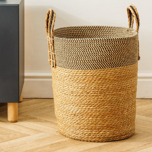 Home.life Bulrush Cotton Loop Handle Basket Black and Natural-Storage Baskets