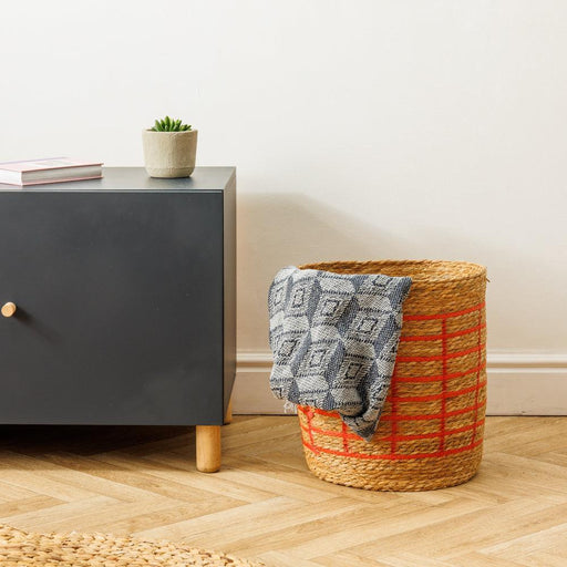 Home.Life Bulrush Natural Latice Print Basket Coral-Storage Baskets