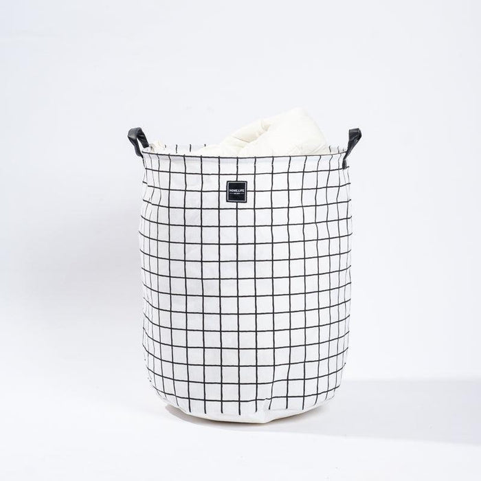 Home Life Canvas Laundry Basket - Black Grid-Laundry Basket