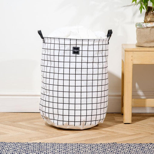 Home Life Canvas Laundry Basket - Black Grid-Laundry Basket