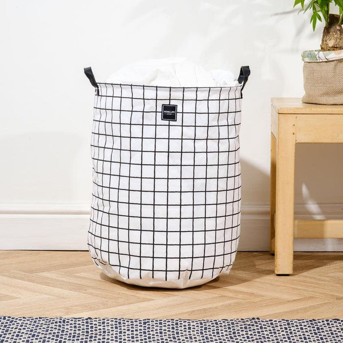 Home Life Canvas Laundry Basket - Black Grid-Laundry Basket