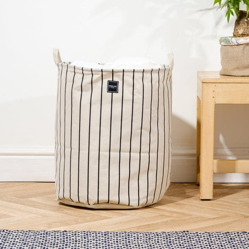 Home Life Canvas Laundry Basket - Black Stripe-Laundry Basket