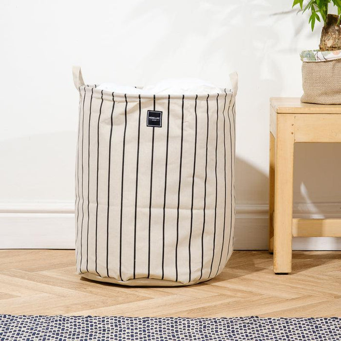 Home Life Canvas Laundry Basket - Black Stripe-Laundry Basket