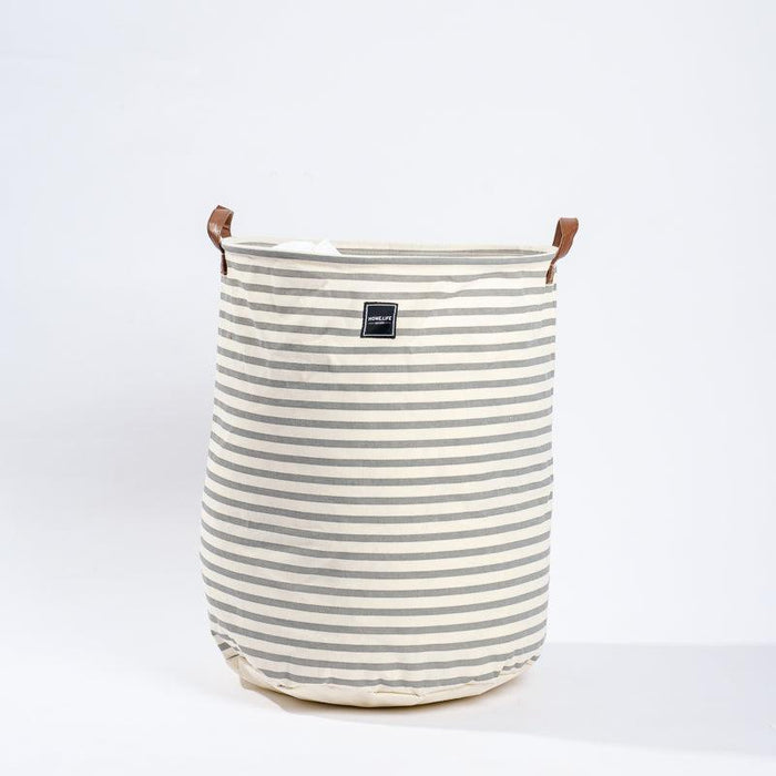 Home Life Canvas Laundry Basket - Bold Grey Stripe-Laundry Basket