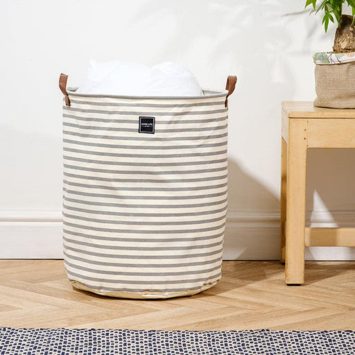 Home Life Canvas Laundry Basket - Bold Grey Stripe-Laundry Basket