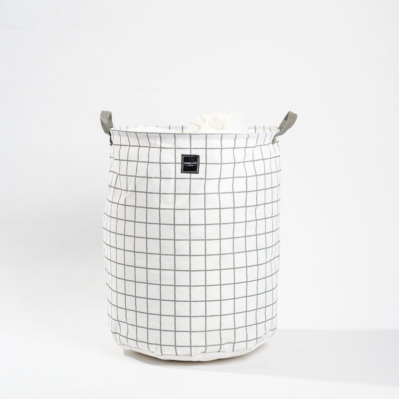 Home Life Canvas Laundry Basket | Grey Grid – Whitehouse