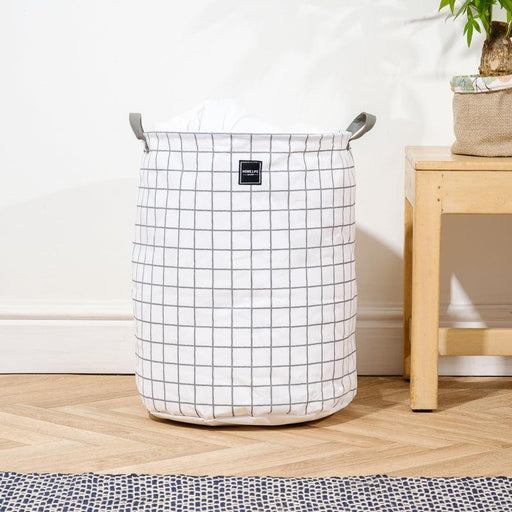 Home Life Canvas Laundry Basket - Grey Grid-Laundry Basket