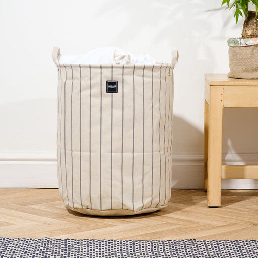 Home Life Canvas Laundry Basket - Grey Stripe-Laundry Basket