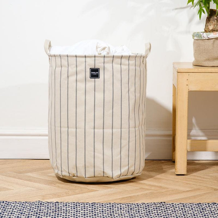 Home Life Canvas Laundry Basket - Grey Stripe-Laundry Basket