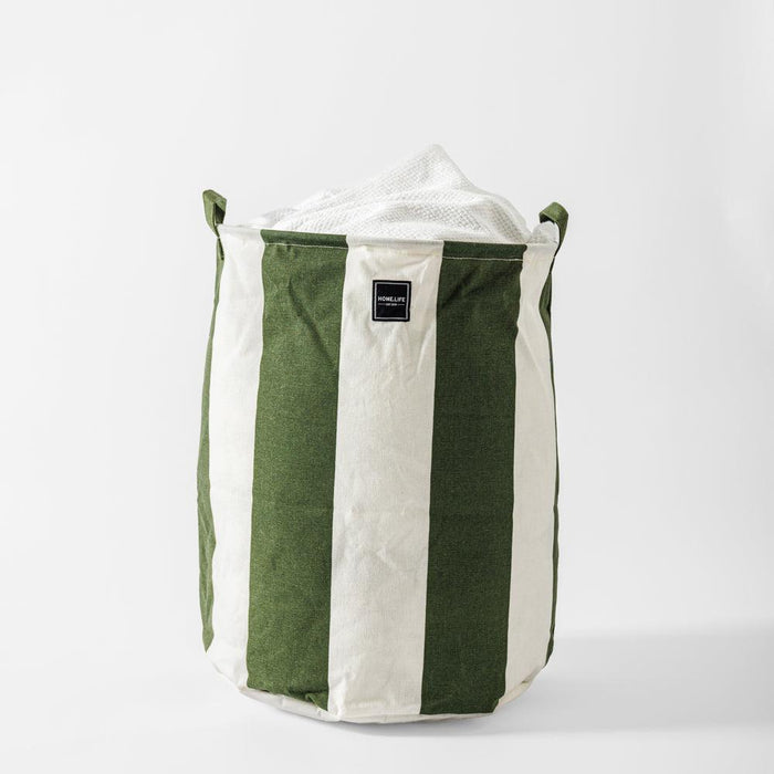 Home.Life Canvas Laundry Storage Bag Broad Stripe Dark Moss-Laundry Basket