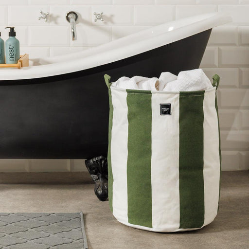 Home.Life Canvas Laundry Storage Bag Broad Stripe Dark Moss-Laundry Basket